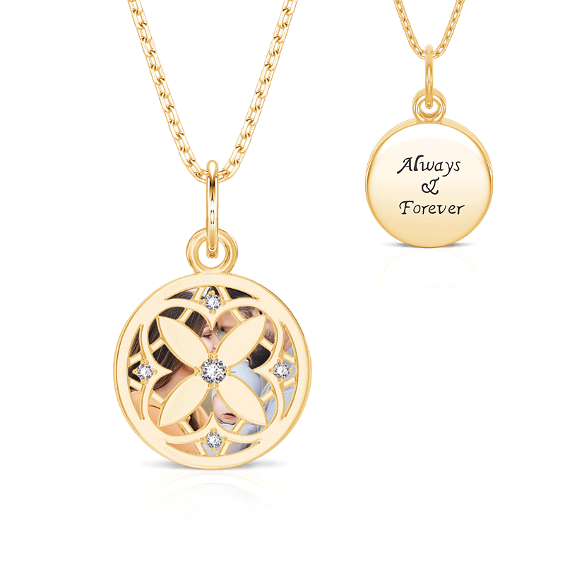 Custom Engraved Hollow Four Leaf Clover Photo Necklace