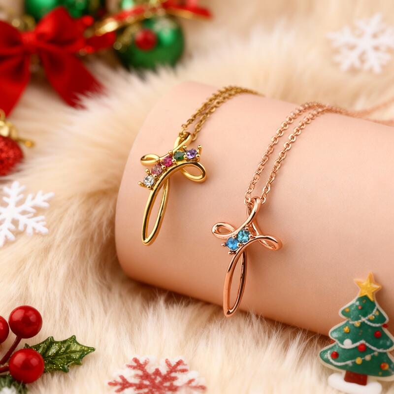 Personalisierte Kreuz-förmige Geburtsstein-Halskette Geschenk für Ihre Liebsten