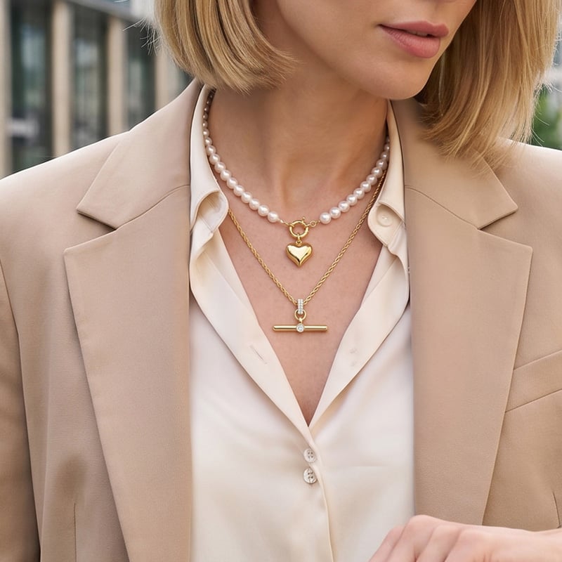 Classic Gold Single Pave T-Bar Necklace