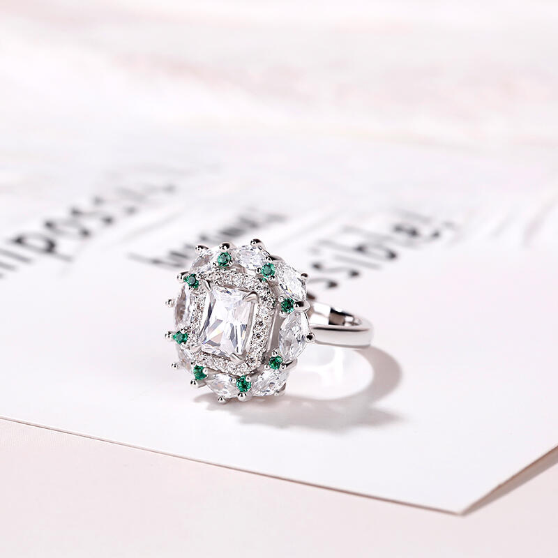 Jeulia Cinderella Halo Radiant Cut Sterling Silver Ring