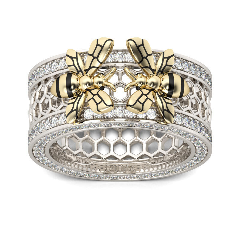 Jeulia Two Bee Honeycomb Sterling Silver Women's Band