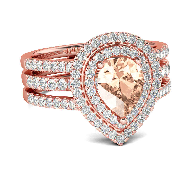 Jeulia Double Halo Pear Cut Sterling Silver Ring Set