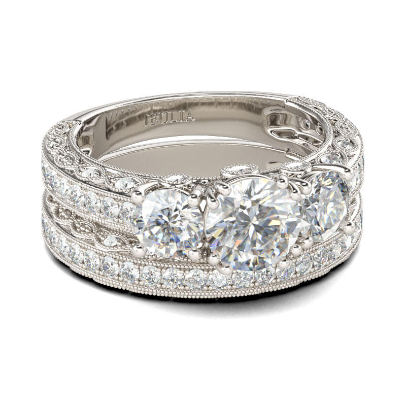 جوليا طقم خواتم بقطع دائري الفضة الإسترليني بثلاثة أحجار على شكل مسنن