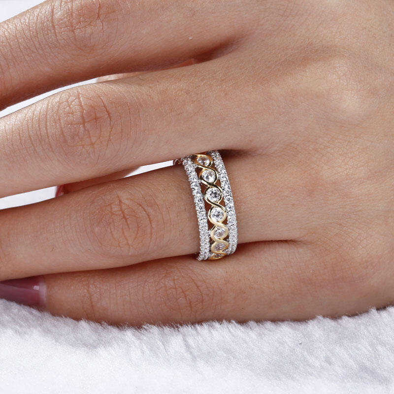 Jeulia Two Tone Round Cut Sterling Silver Women's Wedding Band