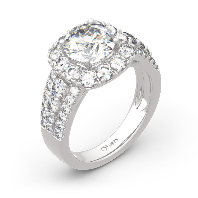 Pierścionek Srebrny z Okrągłym Szlifem Aureola