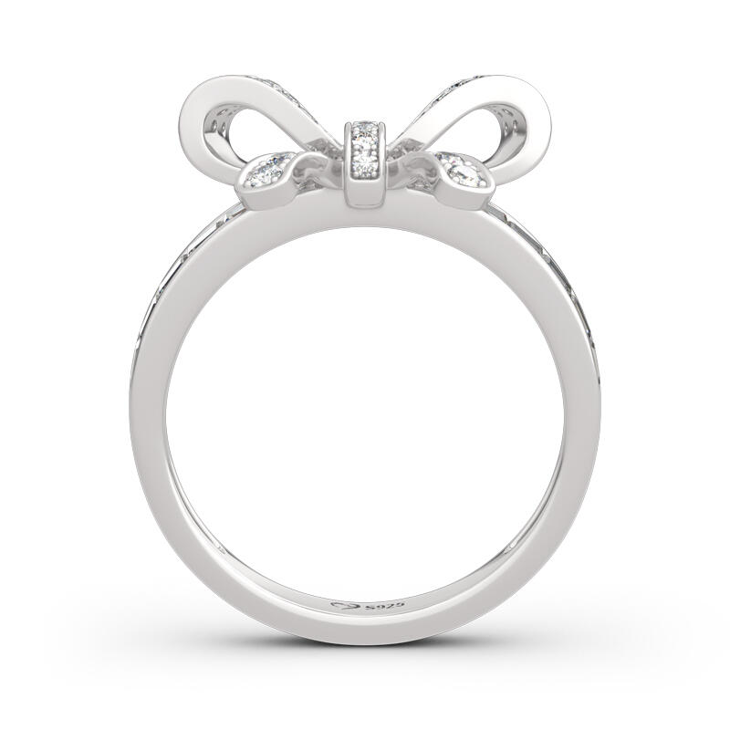 Jeulia Bowknot Design Round and Emerald Cut Sterling Silver Ring