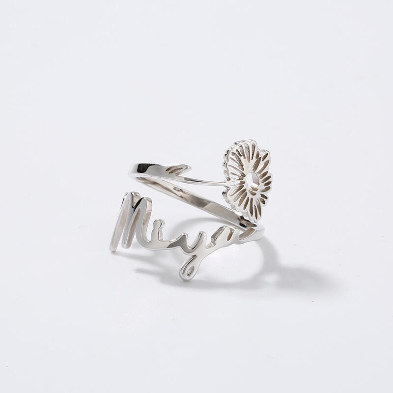 Bague Personnalisée Fleur de Naissance avec Prénom en Argent