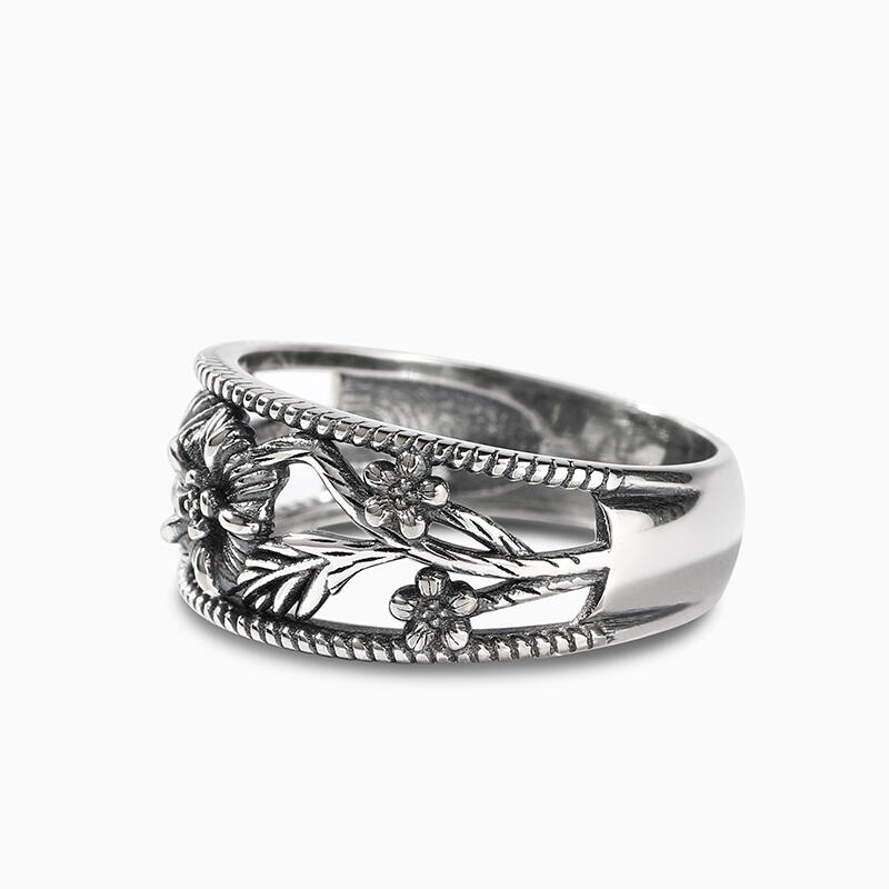 Jeulia Anillo mujer solitario con flores hermosas de plata de ley