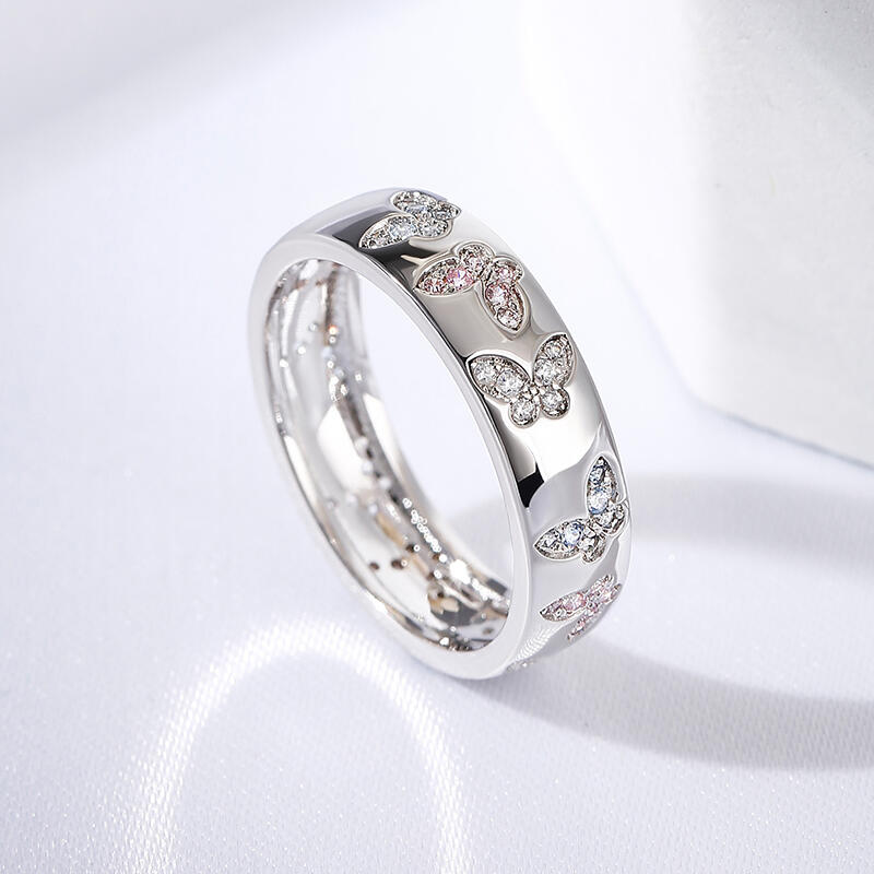 Jeulia "Colorful Sky" Butterfly Inlaid Sterling Silver Women's Band