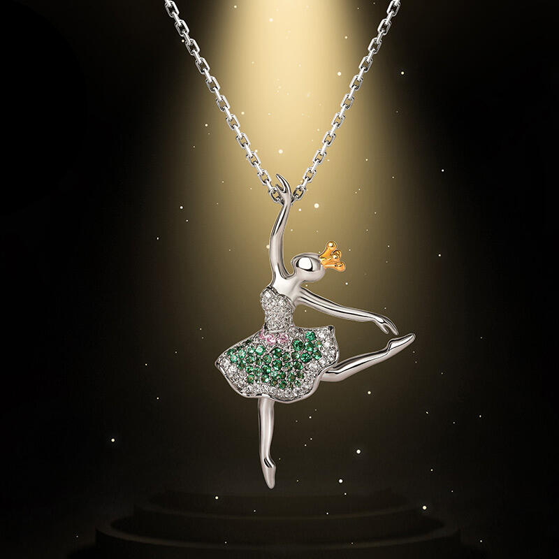 Jeulia Collar de plata esterlina con diseño de bailarina "Hada saltarina"