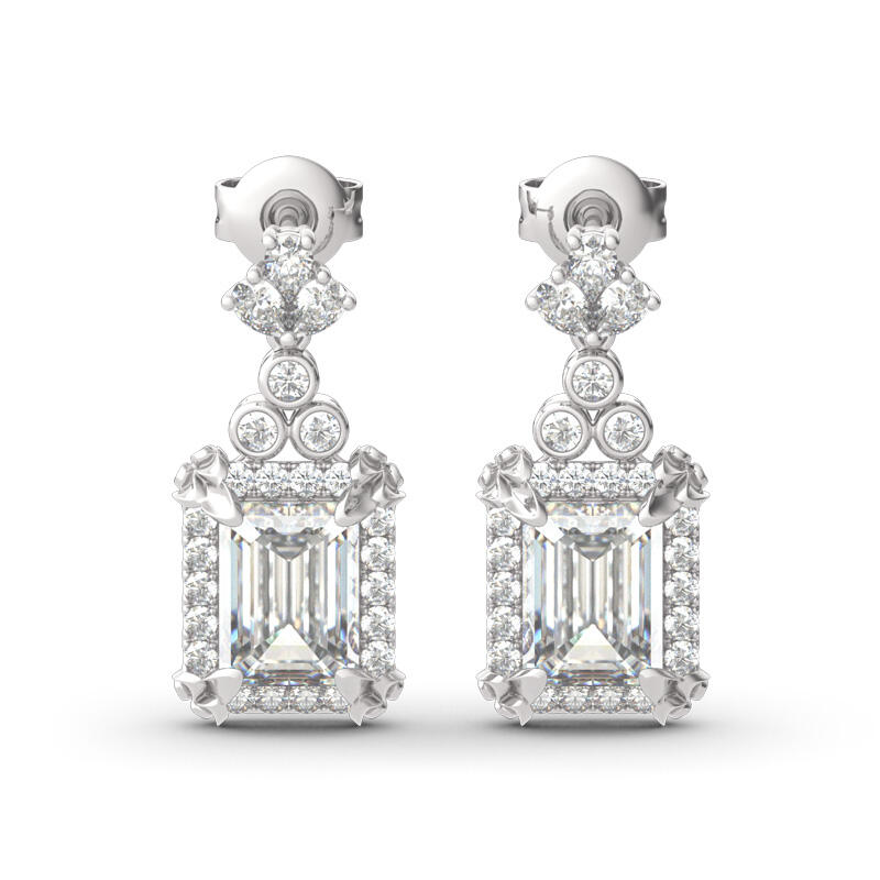Jeulia Vintage Flower Halo Emerald Cut Sterling Silver Drop Earrings