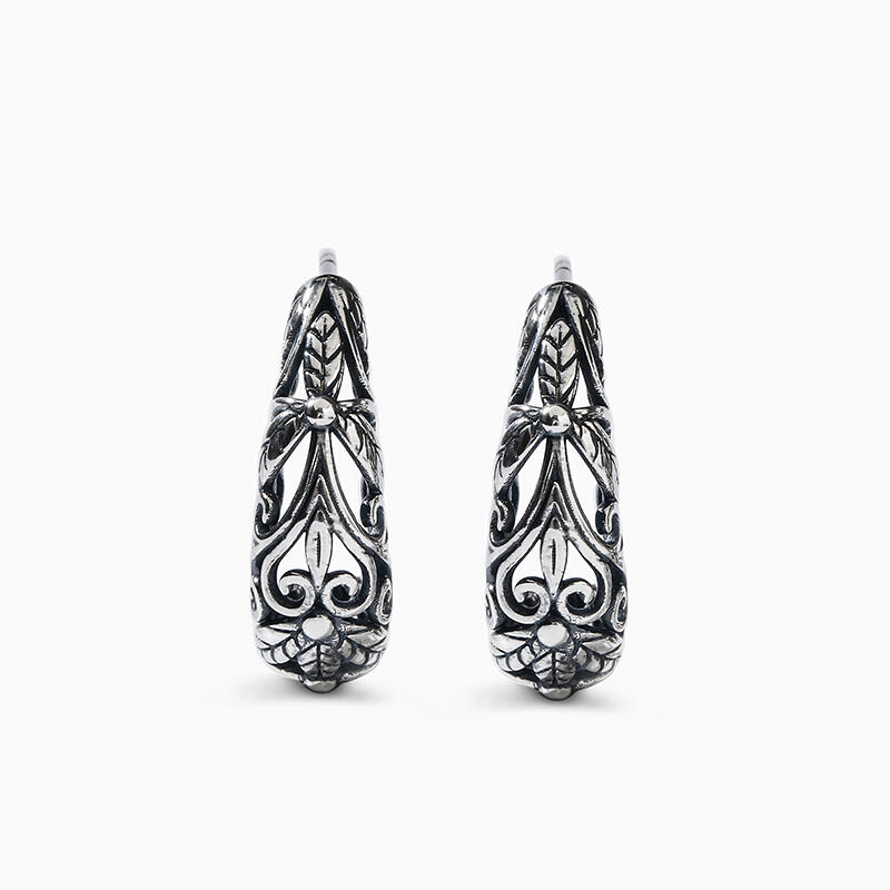 Jeulia Pendientes con el estilo de plantas en forma de media luna de plata de ley