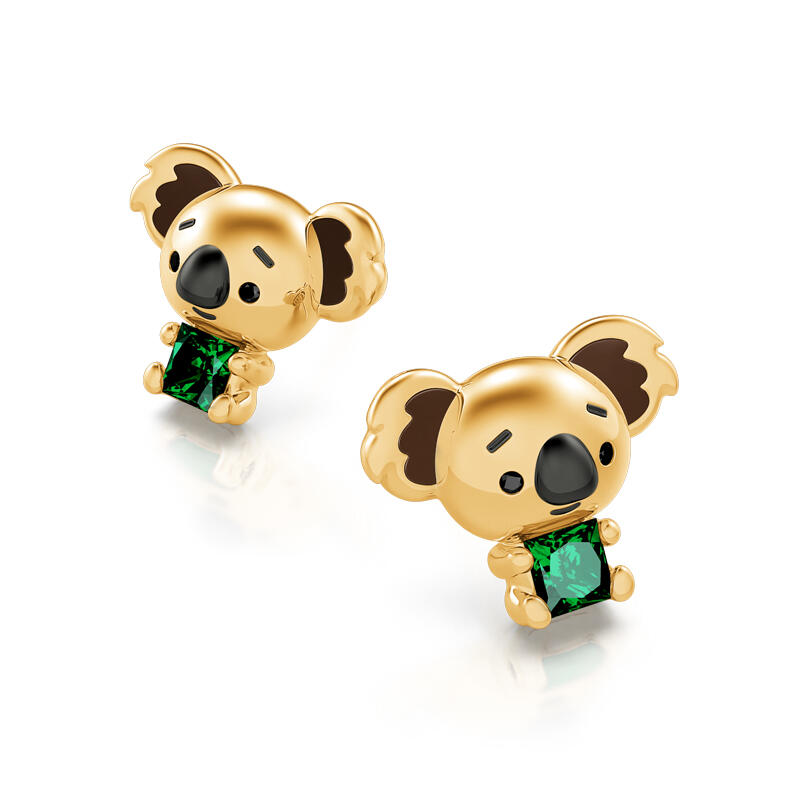 Jeulia Hug Me "Adorable Koala" Princess Cut Sterling Silver Stud Earrings