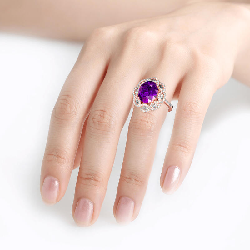 Jeulia Floral Oval Cut Sterling Silver Ring