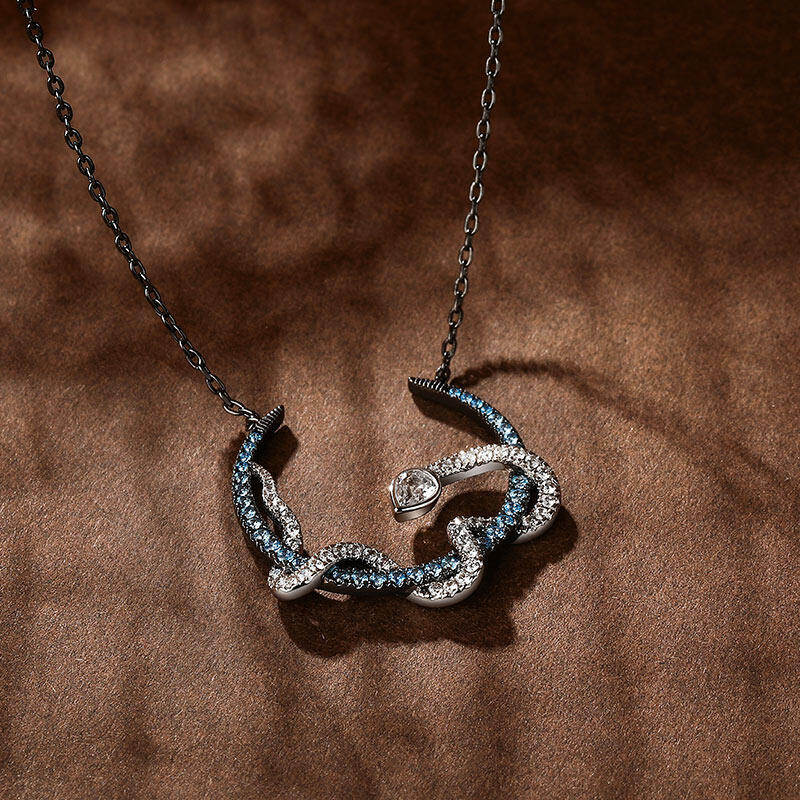 Jeulia "Interwoven Snake with Crescent" Sterling Silver Necklace