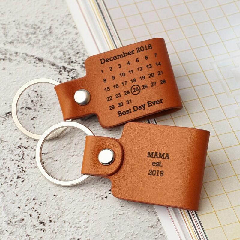 レザー 名入れ メッセージ入り カレンダー キーホルダー