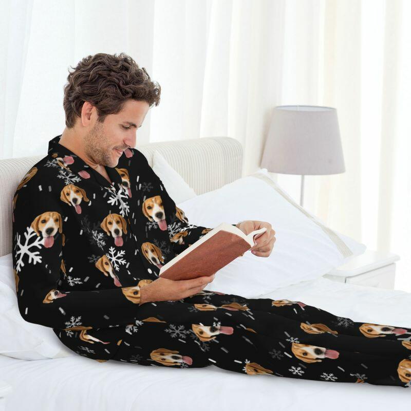 Gepersonaliseerde pyjama aangepaste foto huisdier vallende sneeuw scène esthetisch ontwerp cadeau voor huisdier liefhebbers