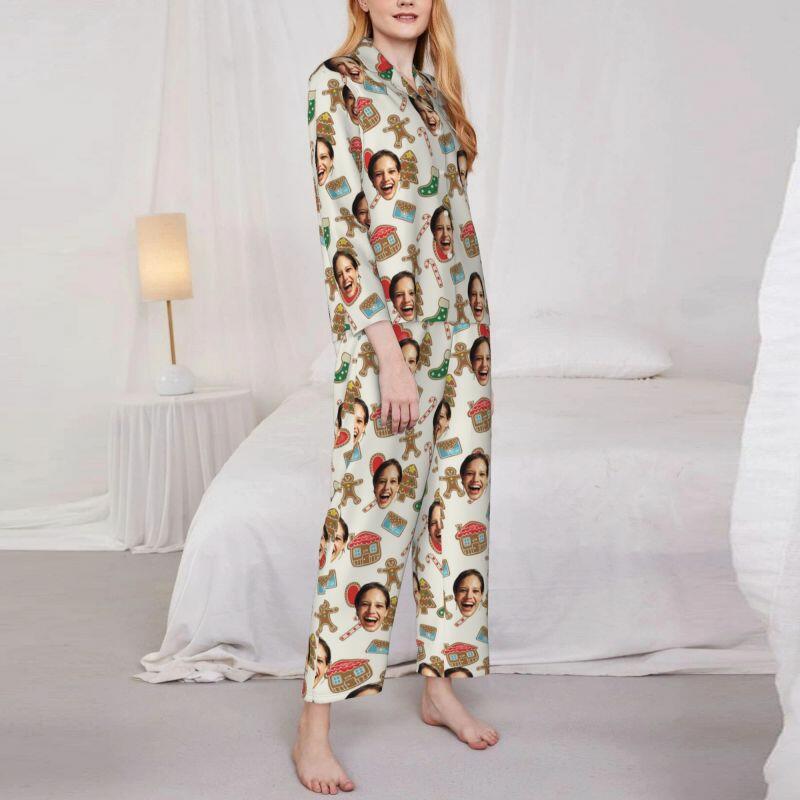 Personalisierte Pyjamas Foto Lovely Gingerbread Man Cottage Pattern Design Weihnachtsgeschenk für Sie