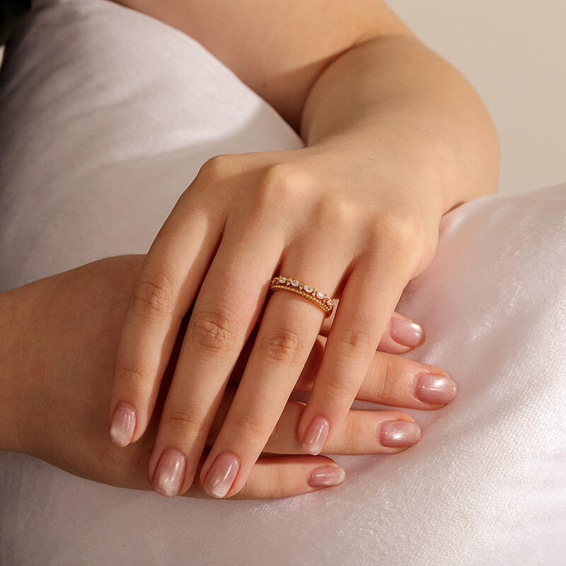 Jeulia Everyday Double Row Marquise Stone Gold Ring Sterling Silver