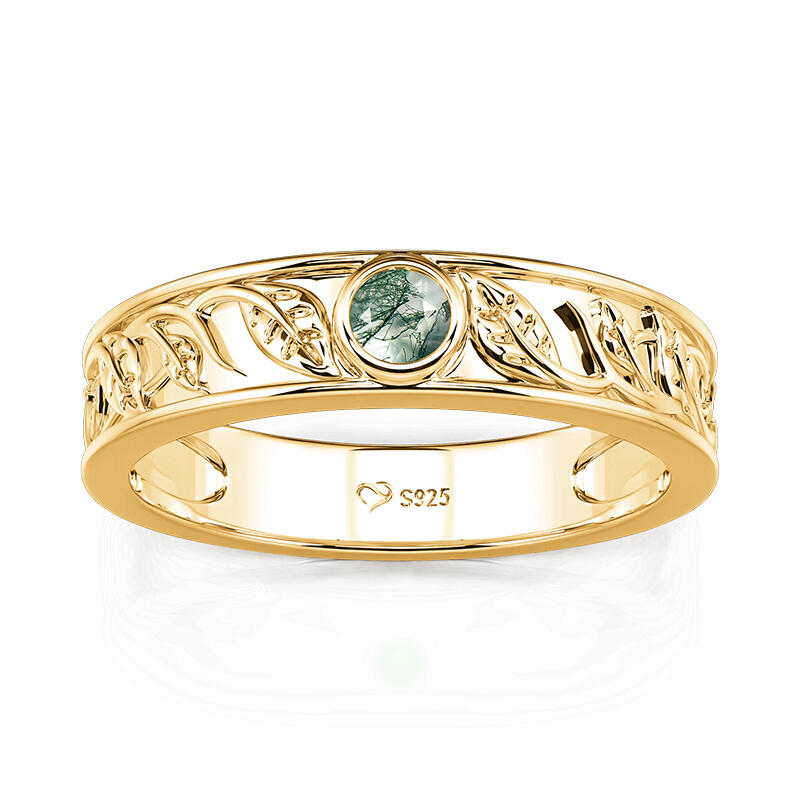 Jeulia Leaf Moss Agate Gold Wedding Ring for Men