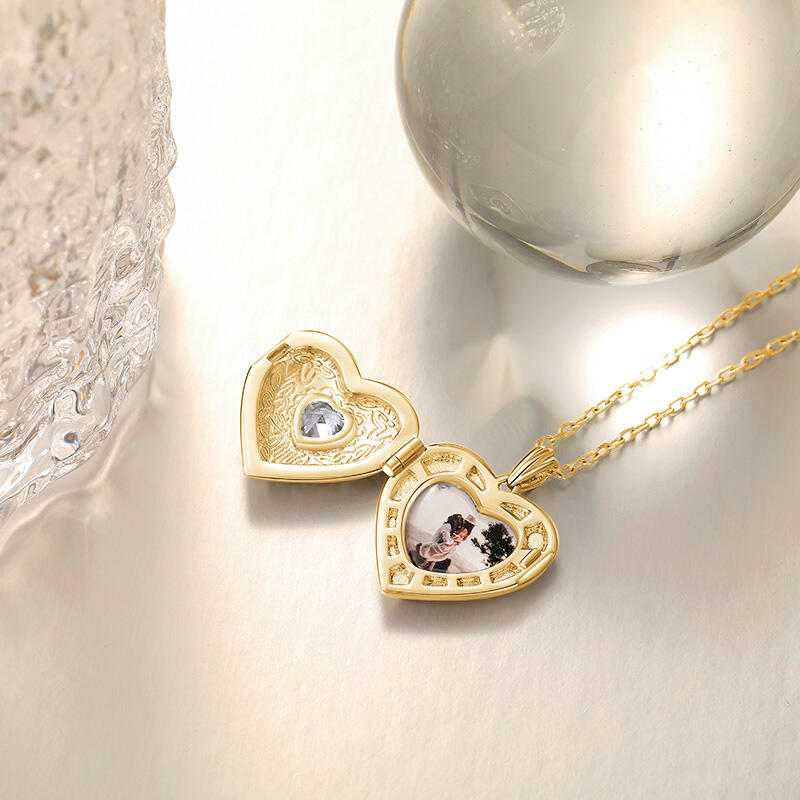 Jeulia Collar Medallón de Foto Corazón Personalizado Vintage con Piedra de Nacimiento