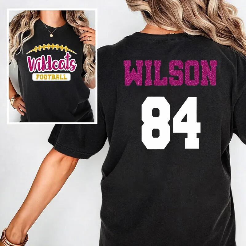 Personalized Washed T-shirt Custom Glitter Football Team Mascot Design Creative Gift for Sports Lover