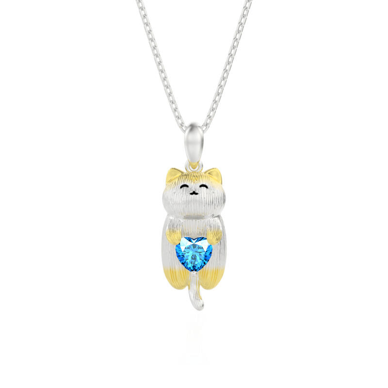 Jeulia Collar con Abrazo de Gato Adorable Dorado de Plata de Ley
