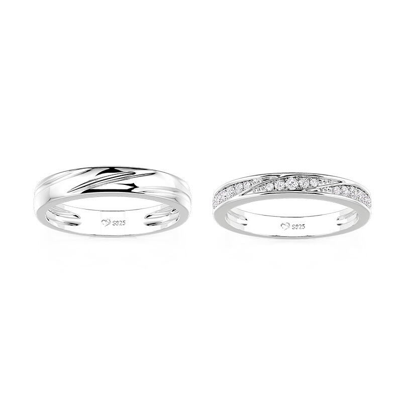 Jeulia Juego de Anillos de Pareja con Diseño de Onda Trenzada Clásico