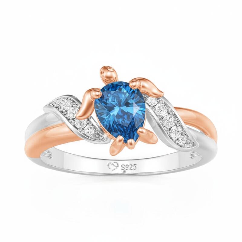 Jeulia Hug Me Two Tone Custom Pear Cut Turtle Ring with Birthstone