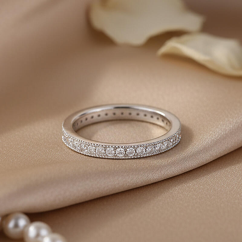 Moissanite 10K/14K/18K Guld Platina Milgrain Eternity Gold Band