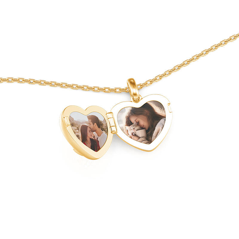 Jeulia Custom Cat Moon Engraved Gold Heart Photo Locket Necklace