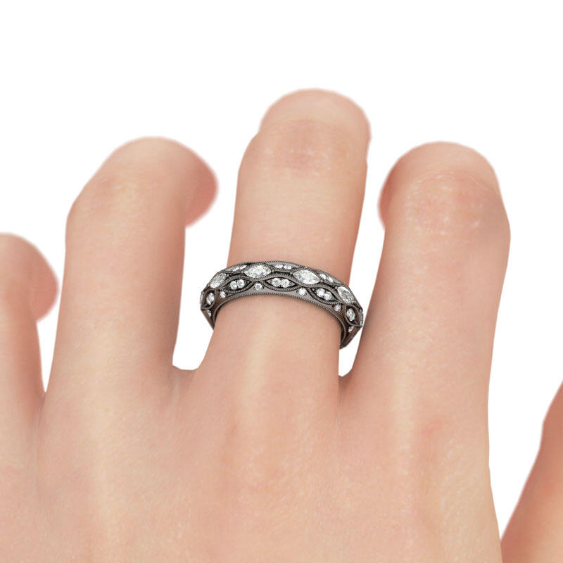 Jeulia Black Tone Marquise Cut Sterling Silver Women's Band