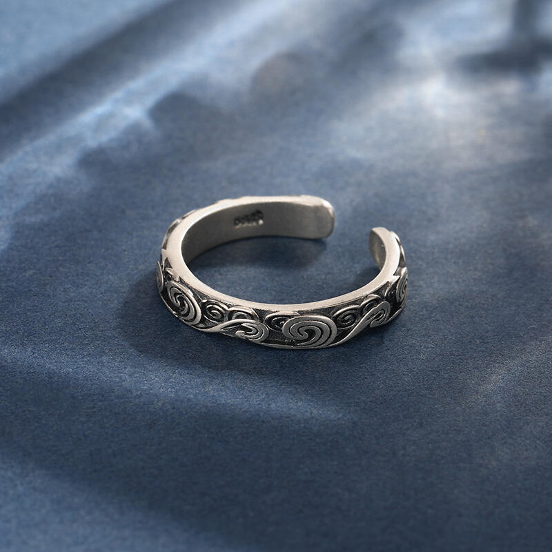 Jeulia Anillo de diseño abierto grabado con nubes de plata de ley para hombre