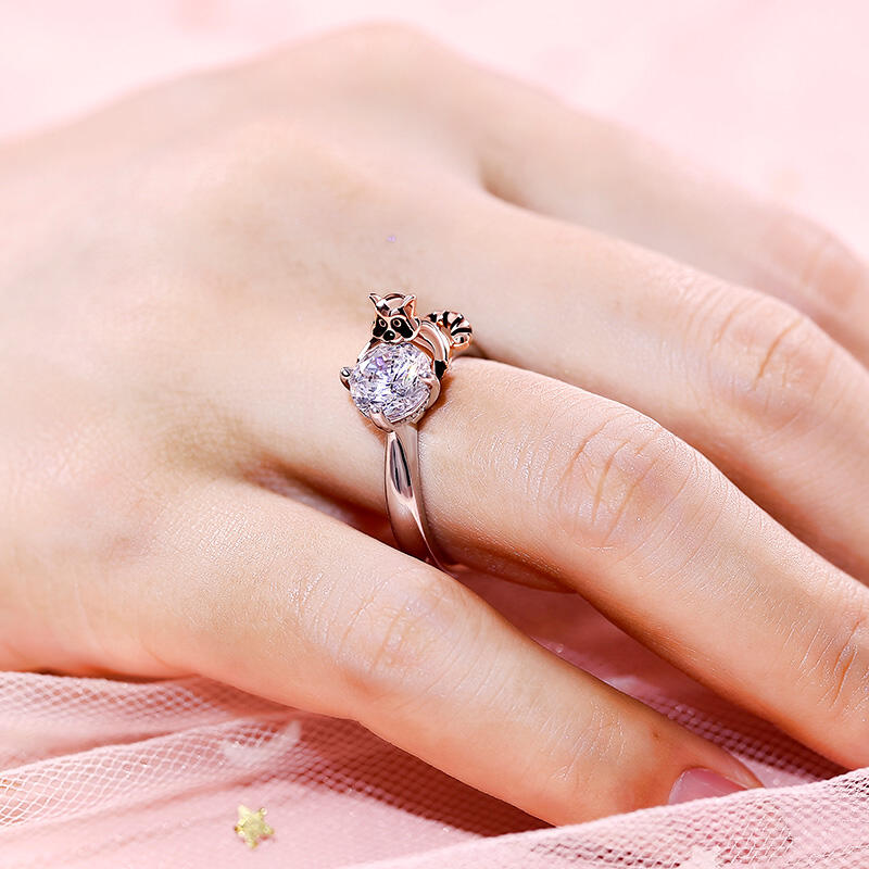 Jeulia Hug Me アライグマ 洗熊 浣熊 ラウンドカット シルバー リング