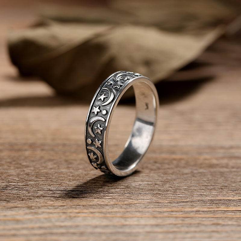 Jeulia Anillo con forma de estrella y luna de de plata de ley