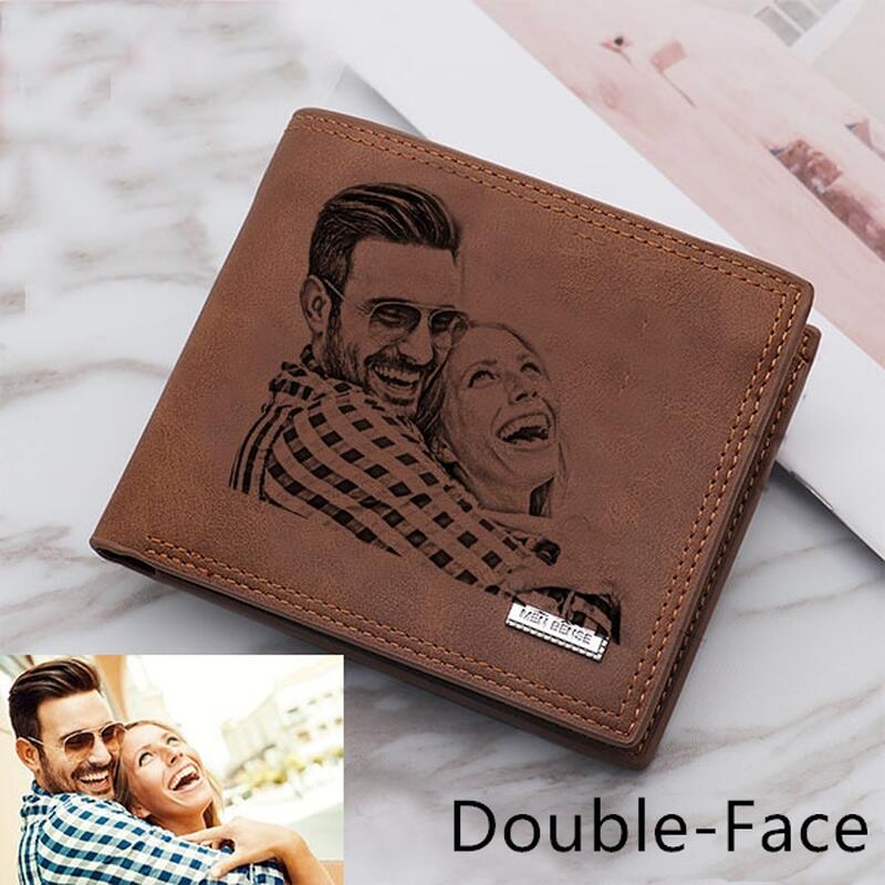 Doppelseitige Vintage Foto weichen Leder Herren Trifold Wallet