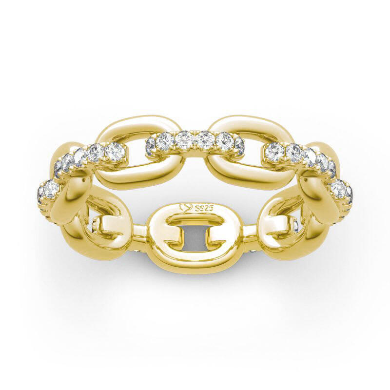 Jeulia Chain Link Round Cut Sterling Silver Women's Band