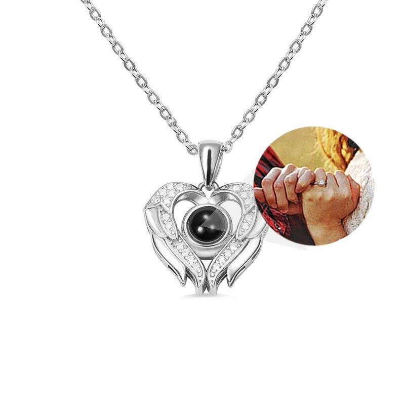 シルバー925 ハート&羽 投影 写真 写真入れ ネックレス
