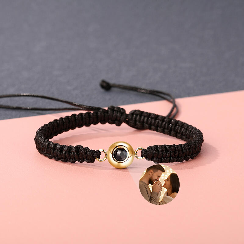 Bracciale Fotografico Personalizzato con Foto Corda Nera e Perlina