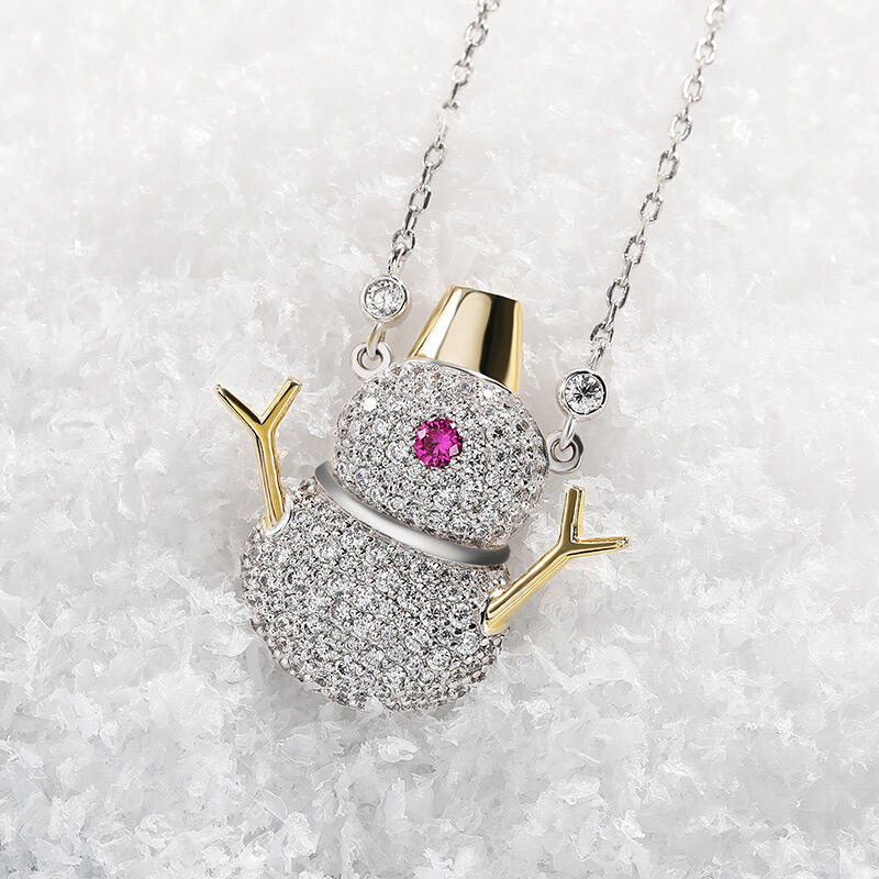 Jeulia "Romantic Snowman" Sterling Silver Necklace