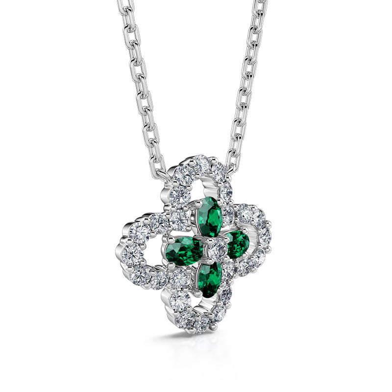 Jeulia Collar de plata de ley con trébol de cuatro hojas esmeralda