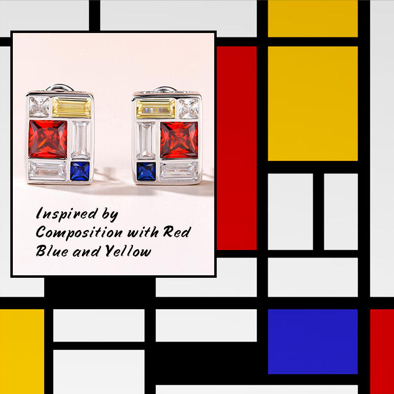 Jeulia Brincos de prata pura inspirados na composição de mondrian