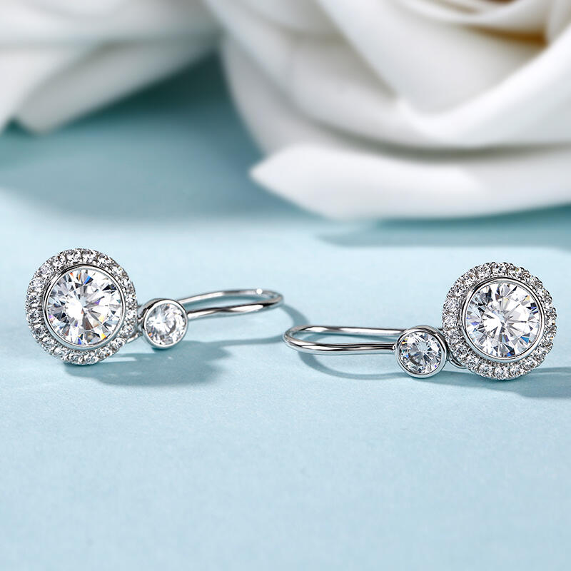 Jeulia Halo Round Cut Sterling Silver Drop Earrings