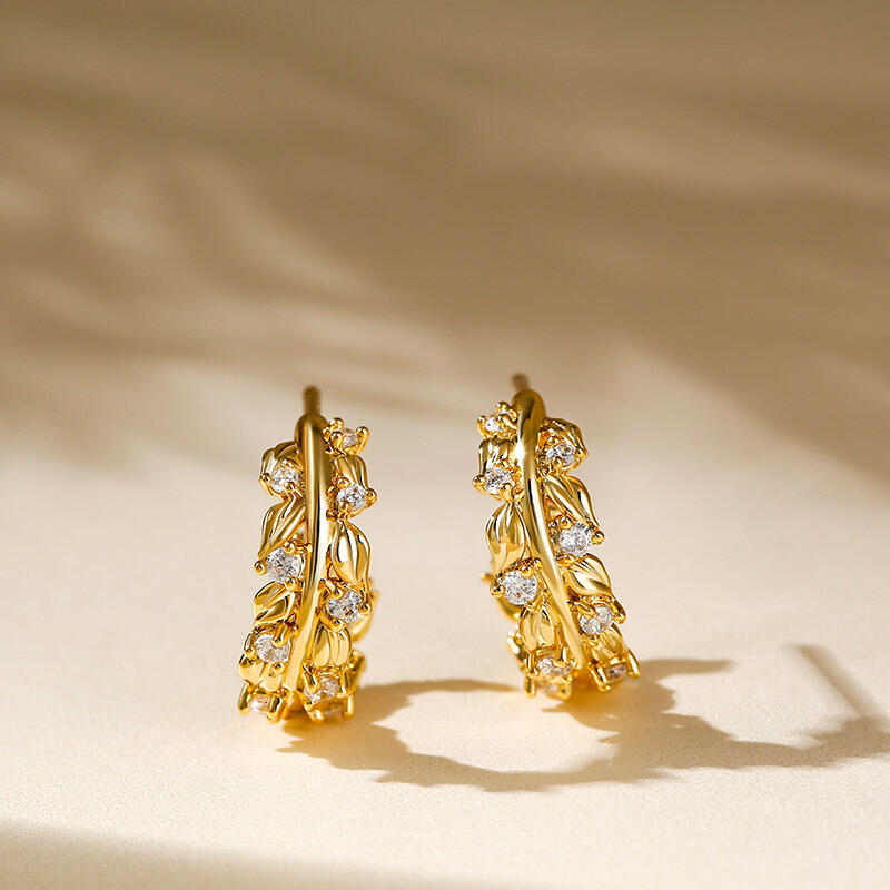 Jeulia Olive Leaf Round Cut Sterling Silver Earrings