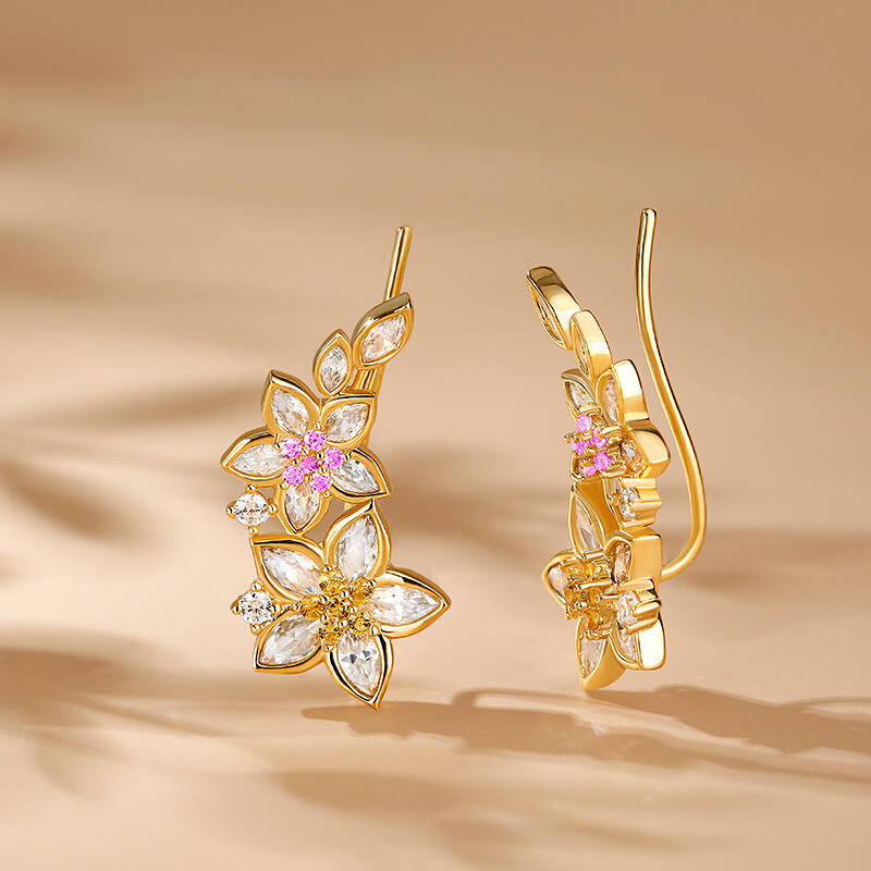Jeulia "Spring is Coming" Flower Sterling Silver Climber Earrings