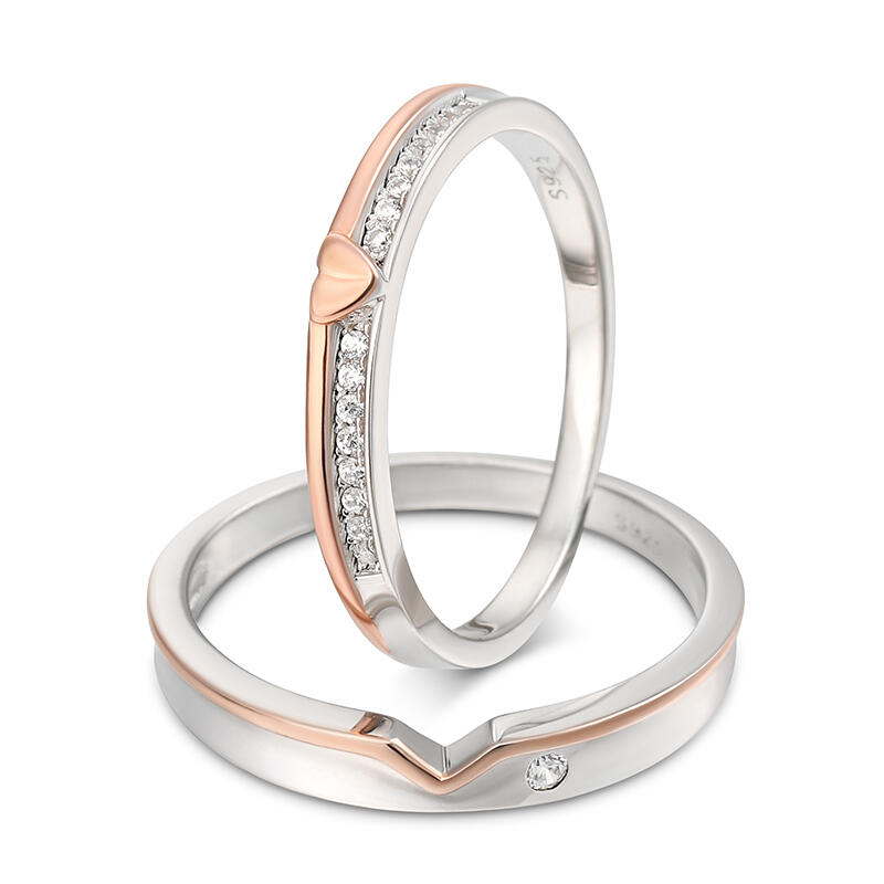 Jeulia Two Tone Heart Sterling Silver Couple Rings