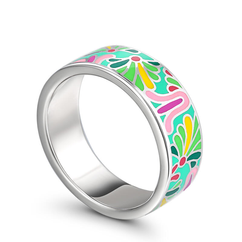 Jeulia "Fairy Garden" Flower Enamel Sterling Silver Women's Band