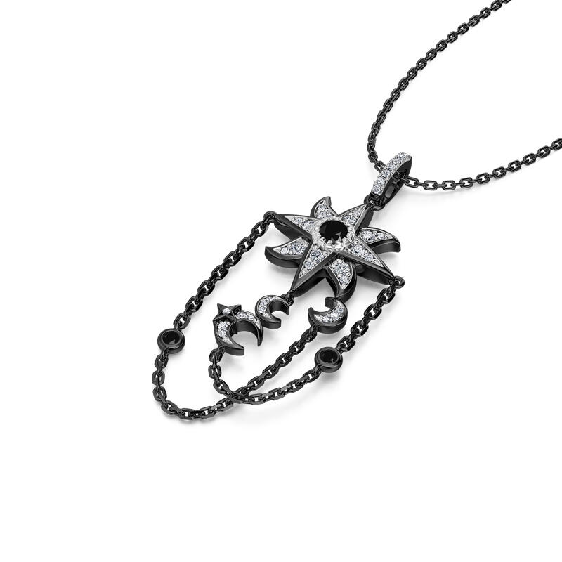 Jeulia Collar de Plata de Ley Halloween con Estrella de Ocho Puntas y Luna