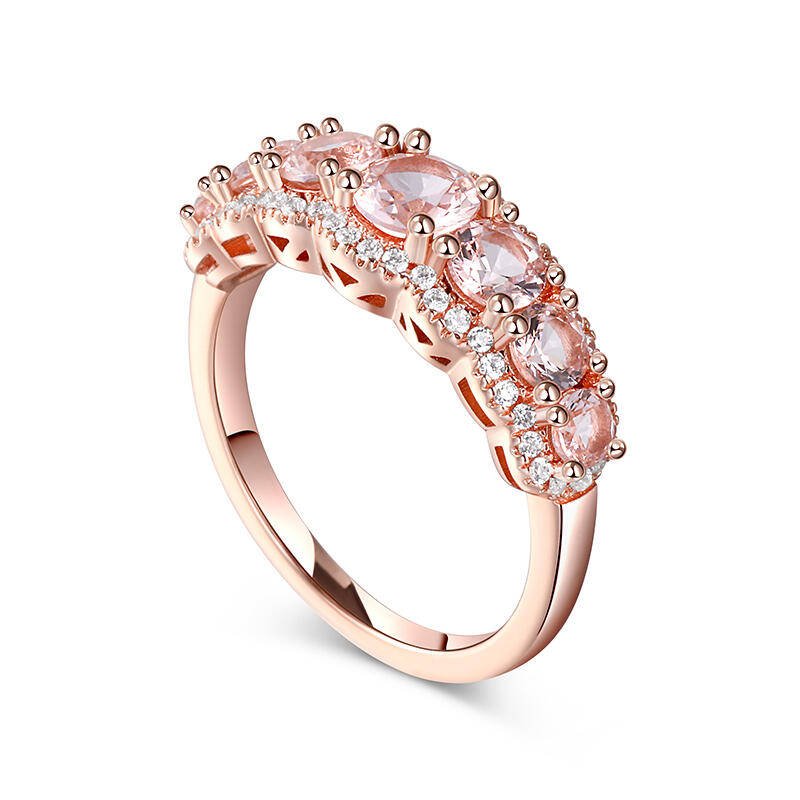 Jeulia Simple Round Cut Synthetic Morganite Sterling Silver Women's Band