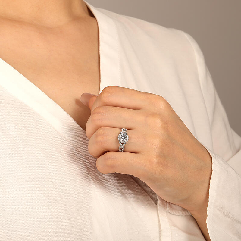 "Love Surround You Always" Round Cut Halo Engagement Ring